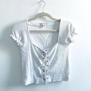 Missguided milkmaid ribbed lace up crop top